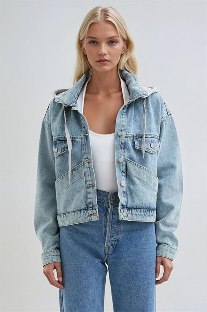 Sobe Istanbul Синьо Яке С Уголемена Кройка И Яка С Качулка Дрехи на едро Небрежен