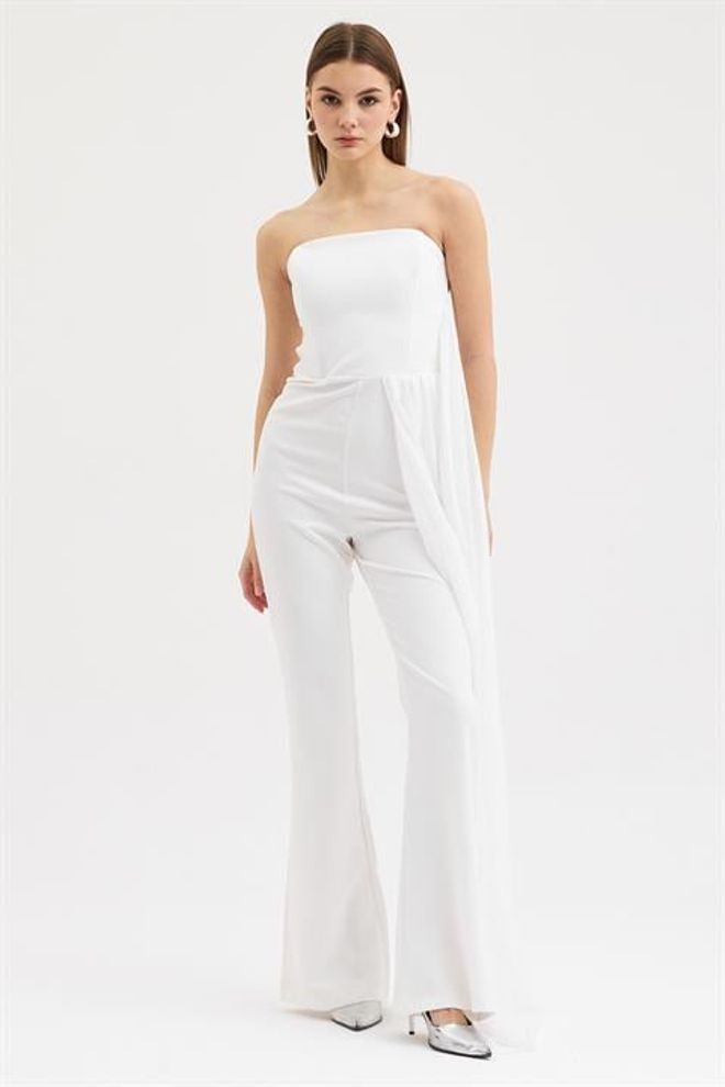 Sobe Istanbul White Tailored Slim Fit Strapless Jumpsuit Wholesale Clothing Vintage