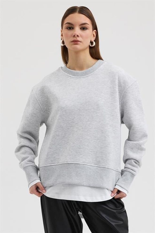 Sobe Istanbul Γκρι Φούτερ Oversized Με Μακριά Μανίκια Και Στρογγυλή Λαιμόκοψη Χονδρικό εμπόριο ενδυμάτων Casual