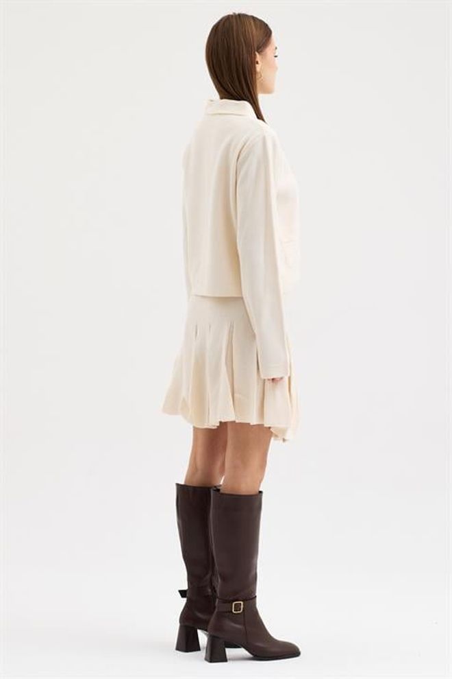 Sobe Istanbul Beige Pleated Skort Set With Long Sleeves Wholesale Clothing 5