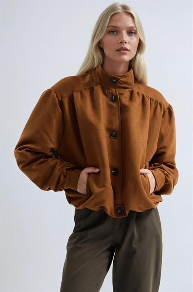 Sobe Istanbul Браон Оверсизед Фит Мајица Неформалан Јакна Велепродаја одеће Неформалан