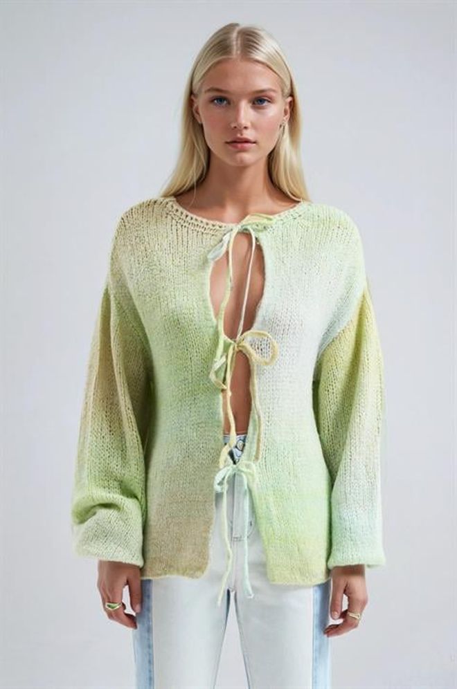 Sobe Istanbul Gilet Vert Oversize À Nouer Avec Motif Ombré Vêtements en gros Décontracté