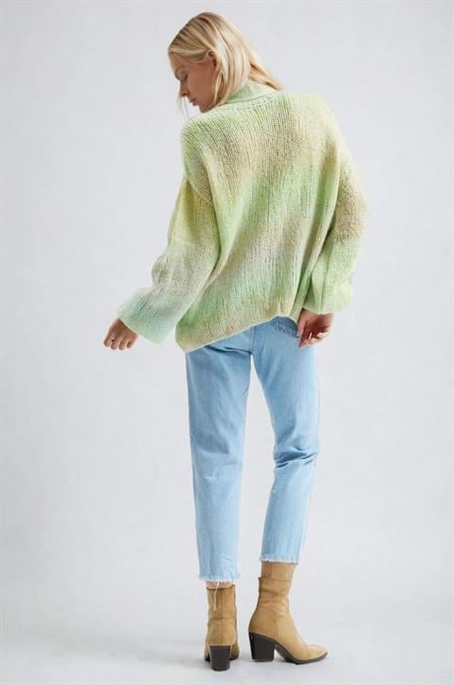 Sobe Istanbul Green Oversized Tie Cardigan With Ombre Pattern Wholesale Clothing 5