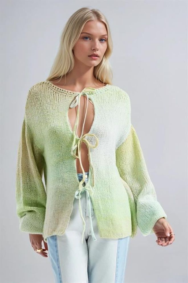 Sobe Istanbul Green Oversized Tie Cardigan With Ombre Pattern Wholesale Clothing Lounge