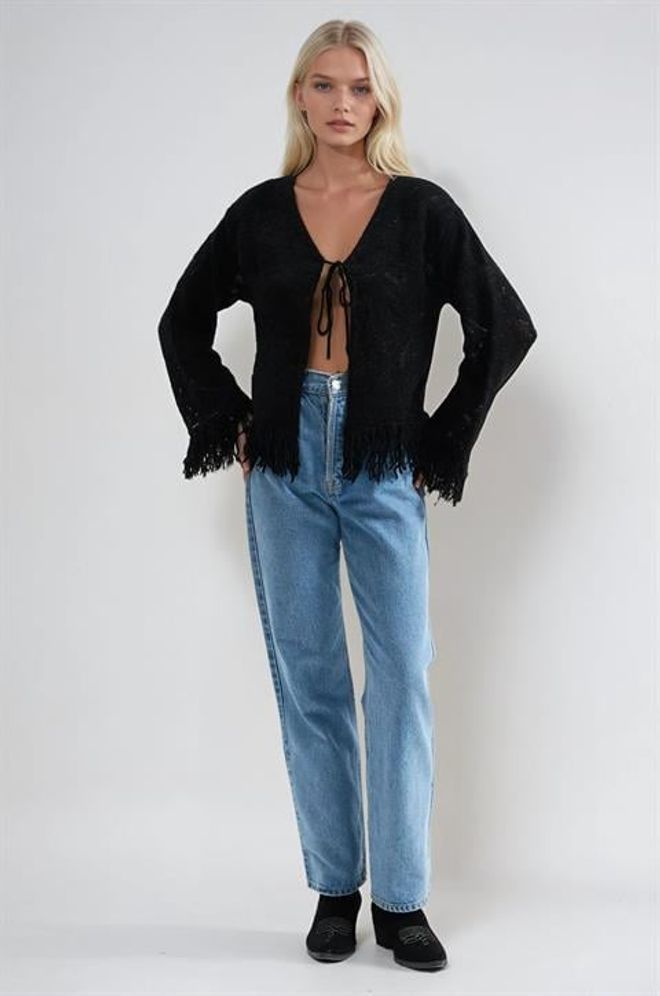 Sobe Istanbul Black Casual Tie Cardigan Wholesale Clothing Boho