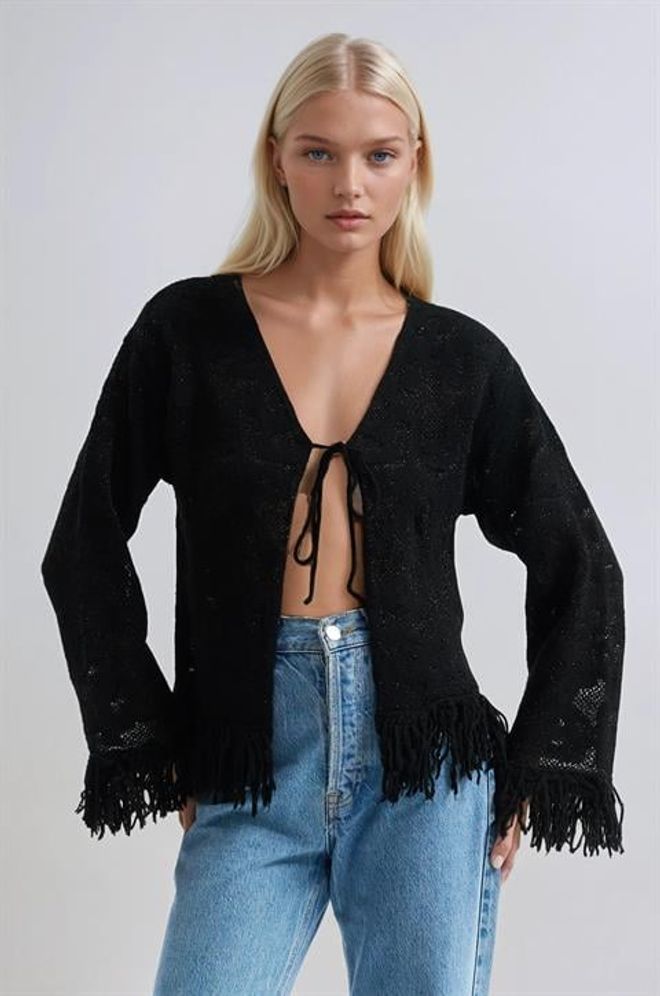 Sobe Istanbul Black Casual Tie Cardigan Wholesale Clothing Lounge