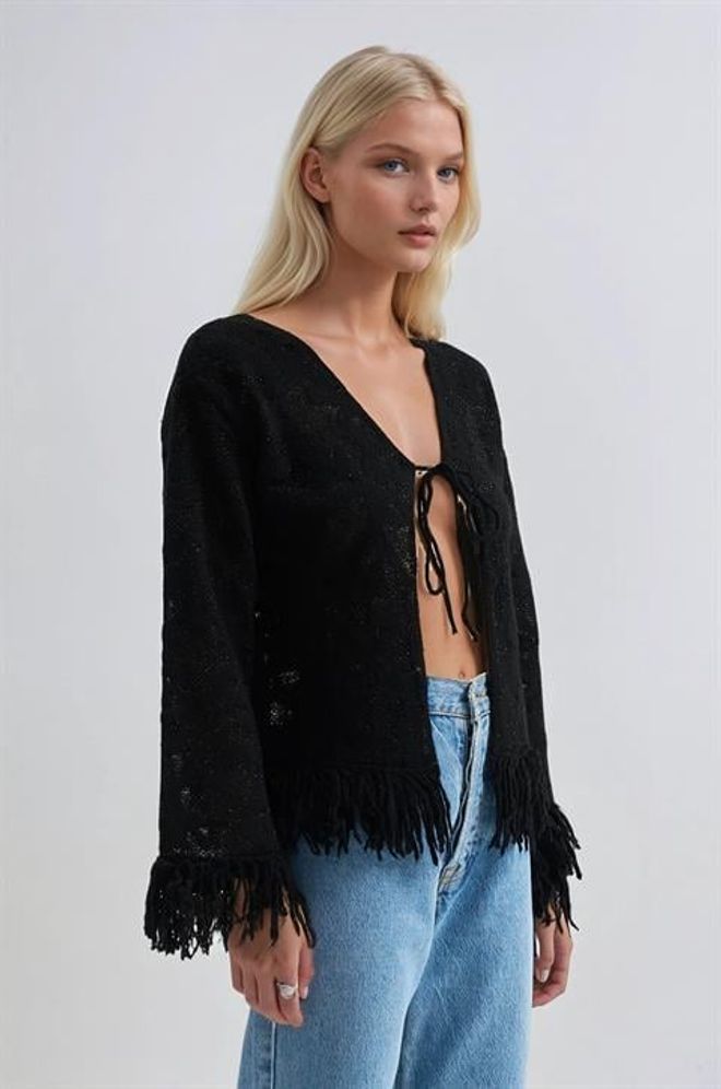 Sobe Istanbul Black Casual Tie Cardigan Wholesale Clothing 1