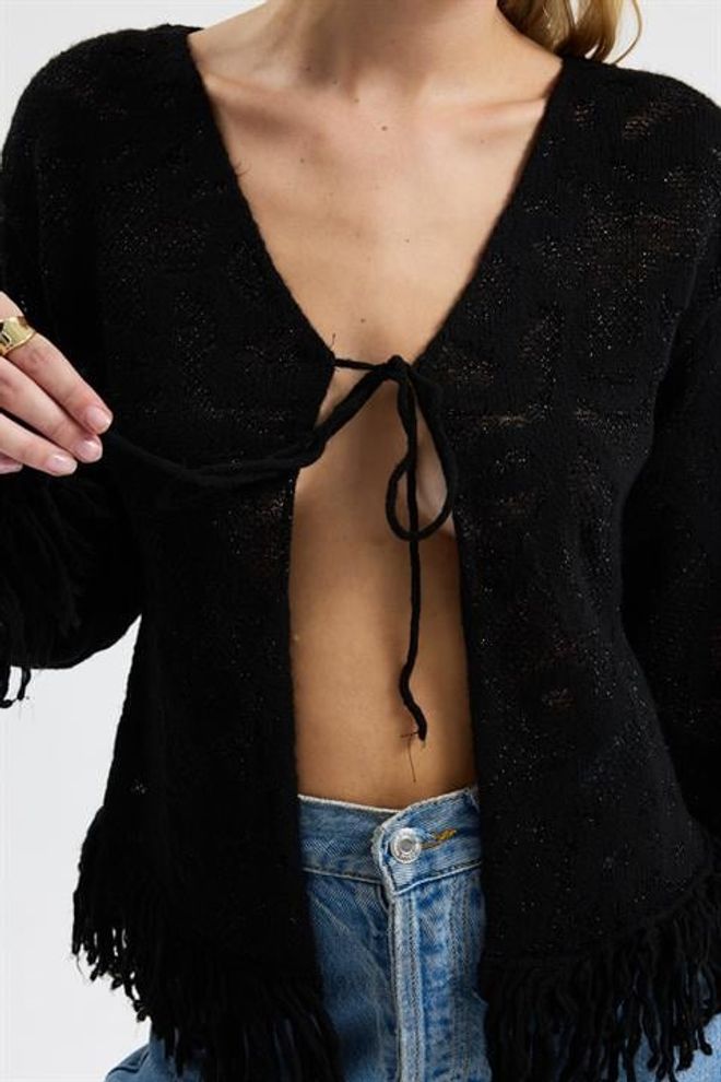 Sobe Istanbul Black Casual Tie Cardigan Wholesale Clothing Work