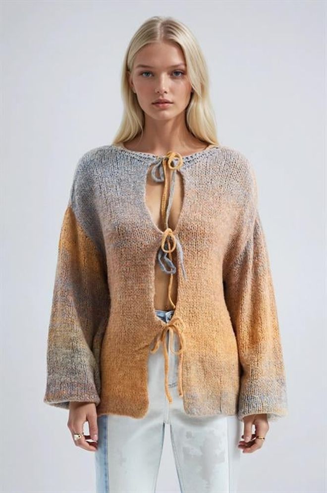 Sobe Istanbul Brown Casual Oversized Tie Cardigan Wholesale Clothing 1