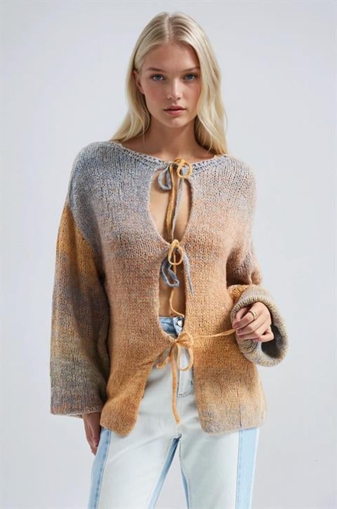 Sobe Istanbul Brown Casual Oversized Tie Cardigan Wholesale Clothing Spring