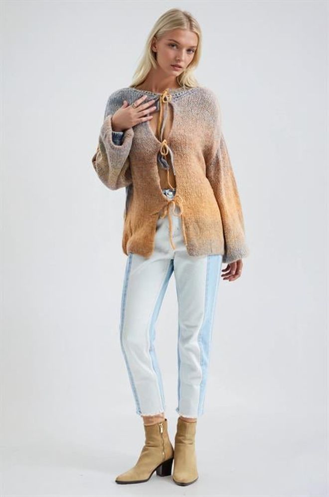 Sobe Istanbul Brown Casual Oversized Tie Cardigan Wholesale Clothing 5