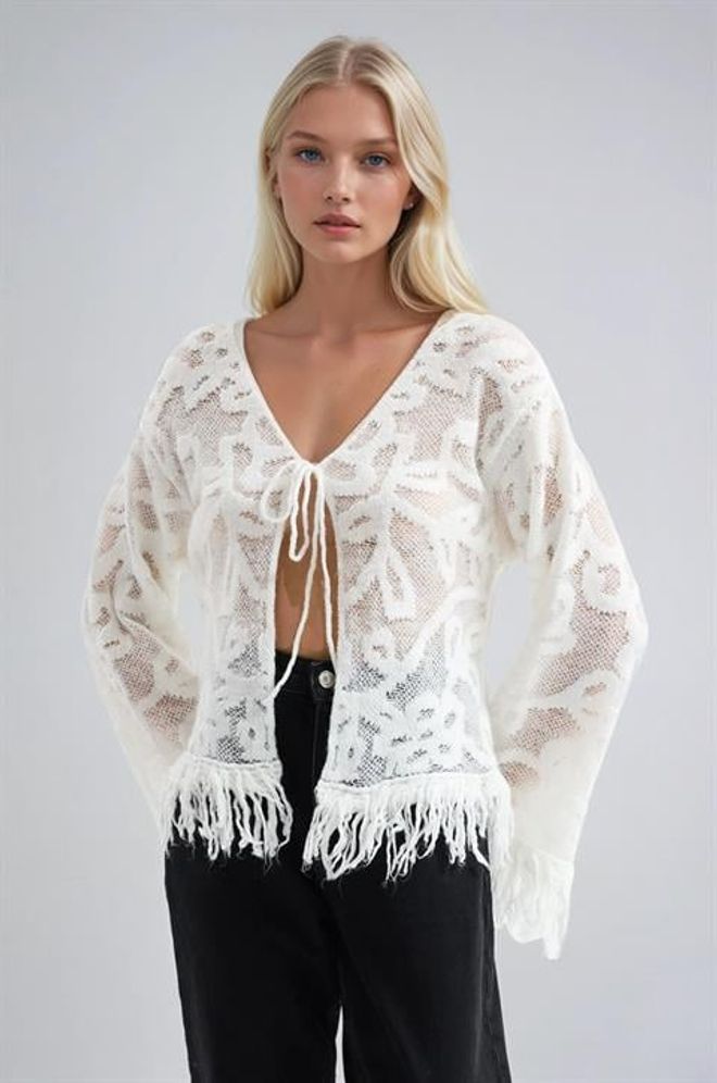 Sobe Istanbul White Boho Animal Print Tie Cardigan Wholesale Clothing 1
