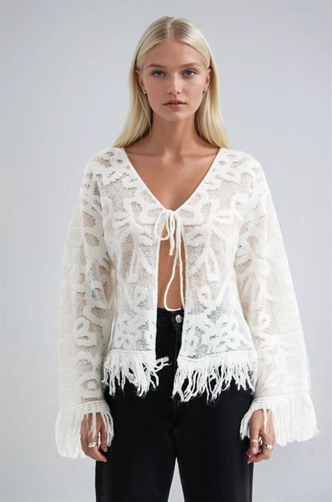 Sobe Istanbul White Boho Animal Print Tie Cardigan Wholesale Clothing Spring