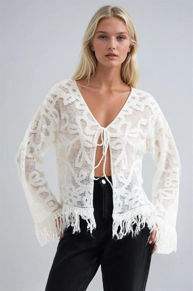 Sobe Istanbul Gilet Boho Blanc À Motif Animal Et Fermeture À Nouer Vêtements en gros Décontracté