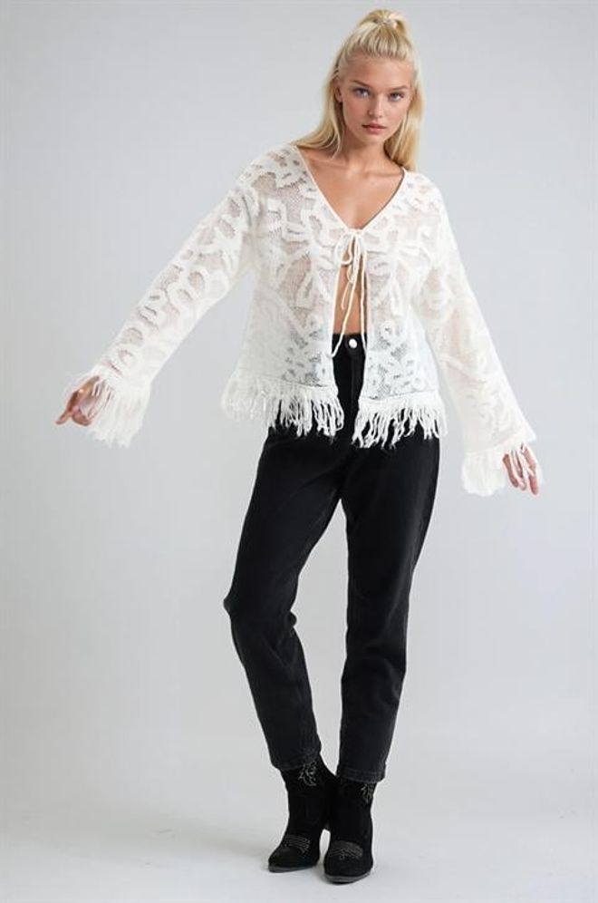 Sobe Istanbul White Boho Animal Print Tie Cardigan Wholesale Clothing Lounge