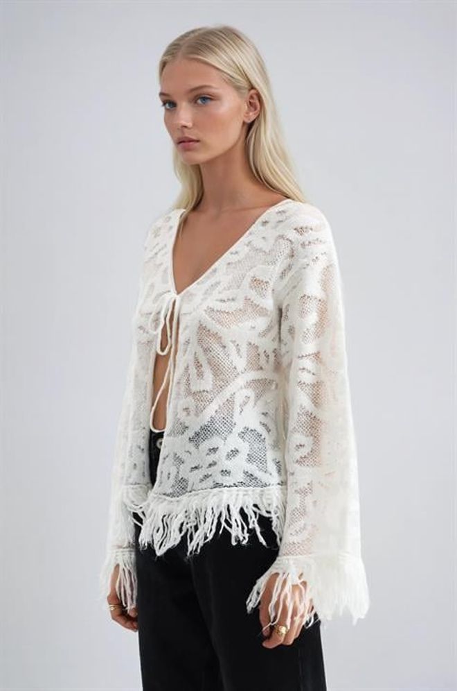 Sobe Istanbul White Boho Animal Print Tie Cardigan Wholesale Clothing Boho