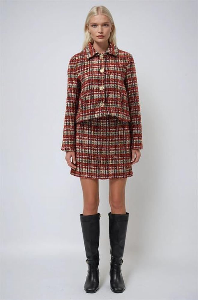 Sobe Istanbul Raudona Retro Eleganti Spalviniai Blokai Žaketas Didmeninė prekyba drabužiais Vintažinis