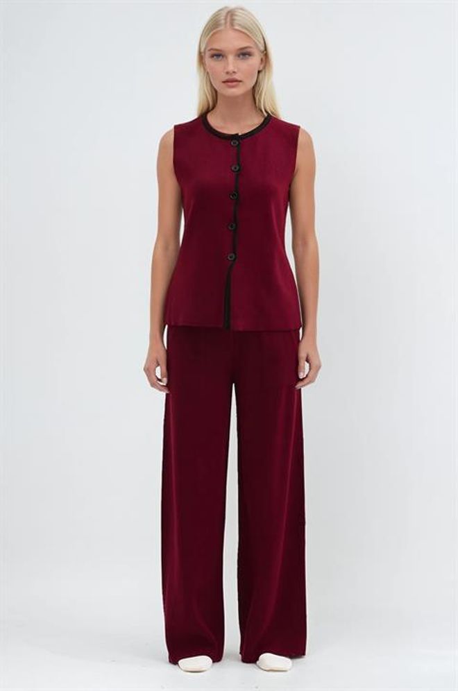 Sobe Istanbul Комплект Бордо Елегантен Ежедневен Палацо Костюм Дрехи на едро Небрежен
