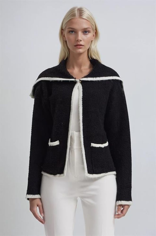 Sobe Istanbul Cardigan Nero Elegante Con Tasca Con Patta Abbigliamento all'ingrosso Casuale