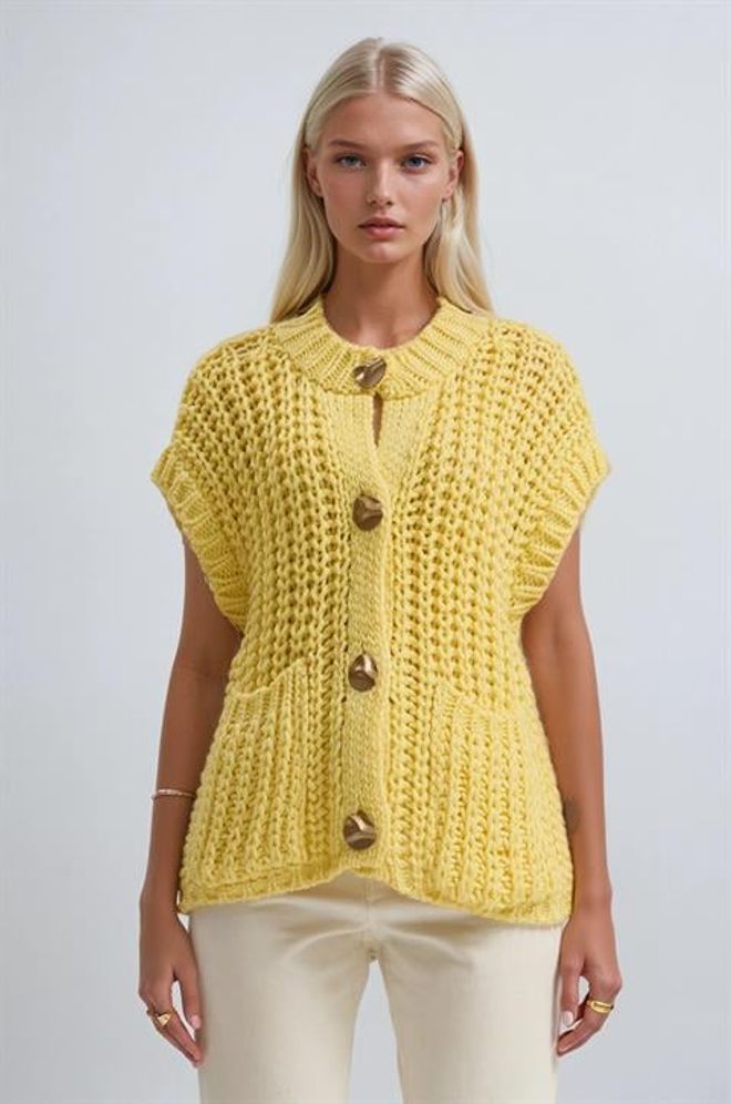 Sobe Istanbul Colete Casual Amarelo Roupas por atacado Modesto