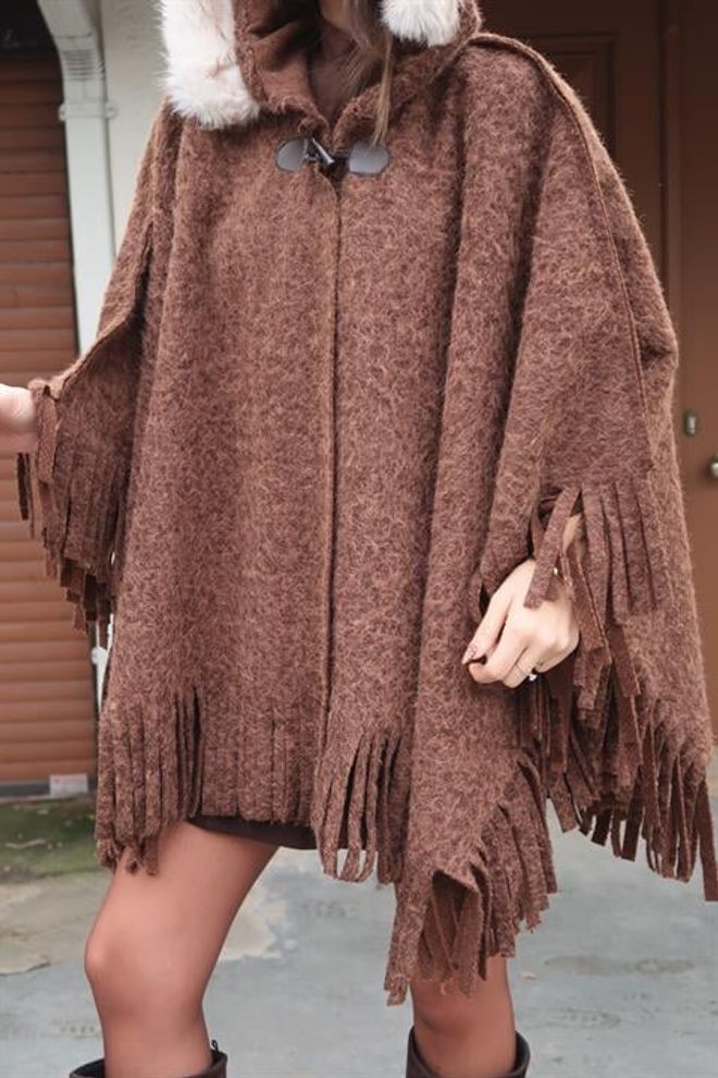 Sobe Istanbul Кафяв Небрежен Бохо Елегантен Пончо Дрехи на едро 5