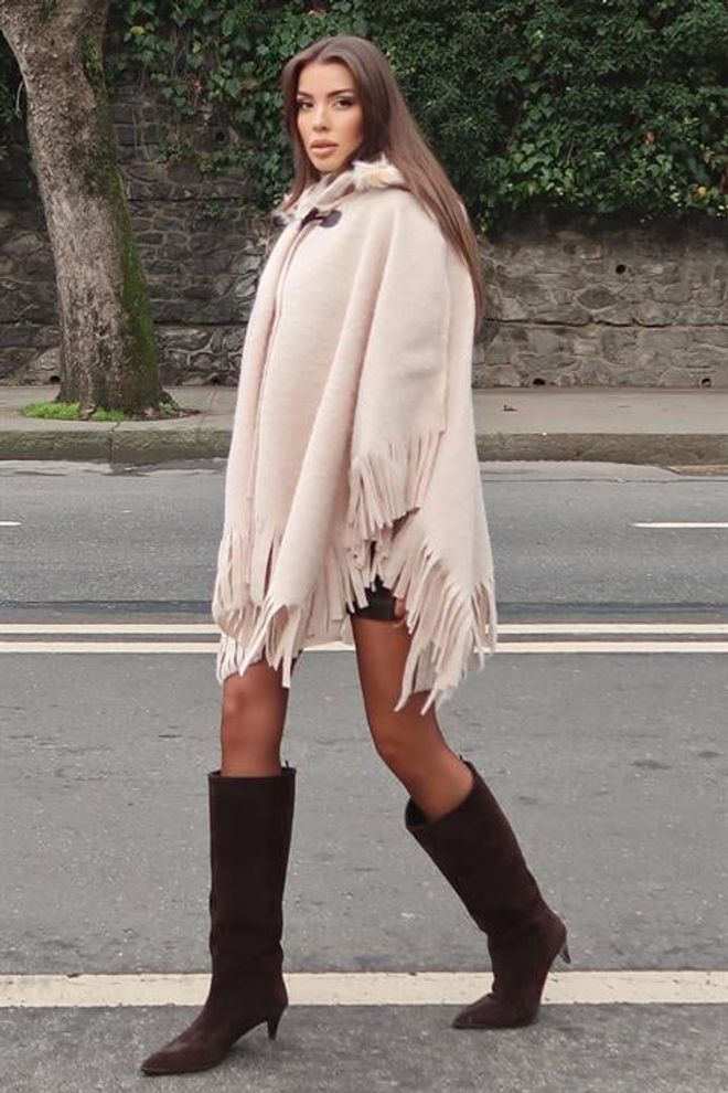 Sobe Istanbul Бежово Ежедневно Бохо Елегантно Винтидж Ретро Пончо Дрехи на едро 1
