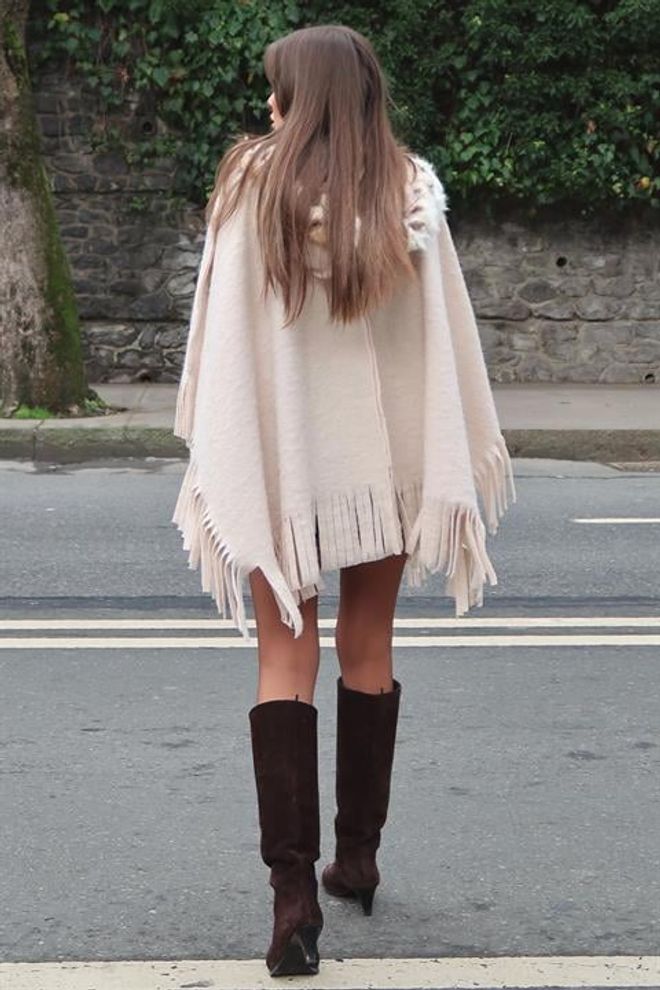 Sobe Istanbul Бежово Ежедневно Бохо Елегантно Винтидж Ретро Пончо Дрехи на едро Есен