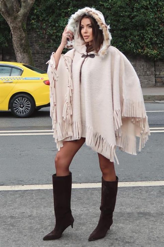 Sobe Istanbul Бежово Ежедневно Бохо Елегантно Винтидж Ретро Пончо Дрехи на едро Бохо