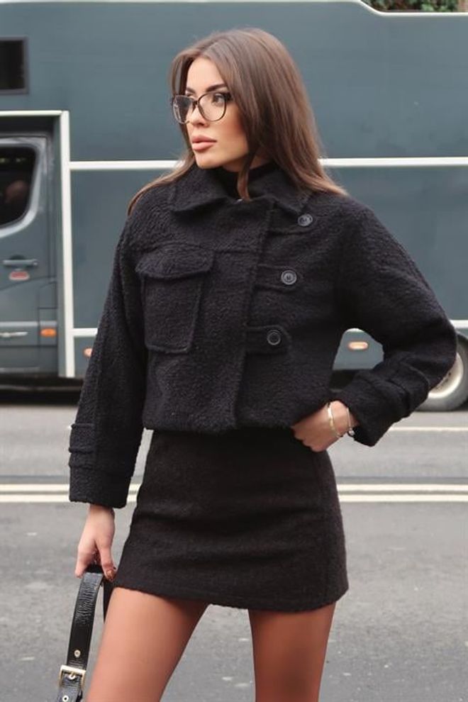 Sobe Istanbul Čierna Shacket Bunda Veľkoobchod s oblečením Neformálny