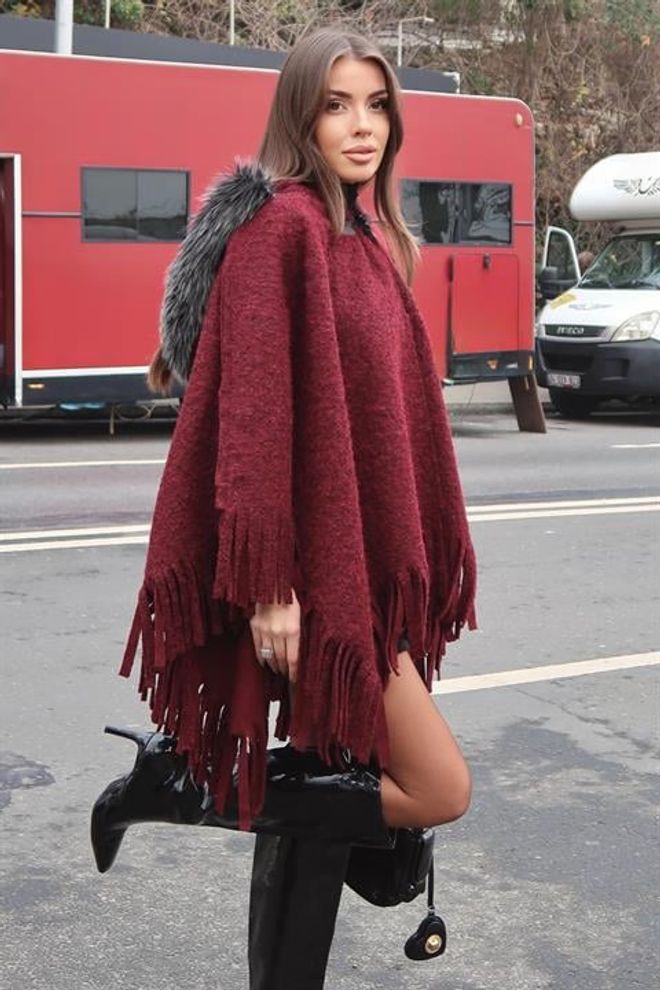 Sobe Istanbul Бордо Пончо Небрежен Елегантен Бохо Стил Дрехи на едро 1