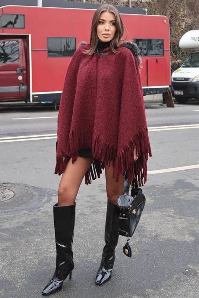 Sobe Istanbul Bordowy Czerwony Ponczo Styl Casual Elegancki Boho Hurtowa sprzedaż odzieży Casual