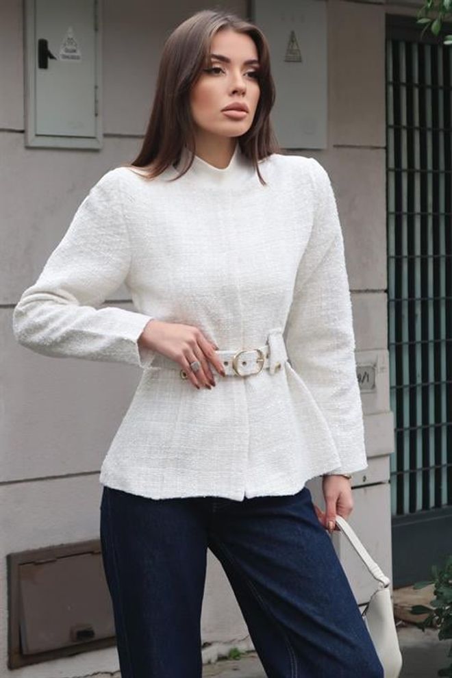 Sobe Istanbul Biela Elegantná Jednoradová Bunda Veľkoobchod s oblečením Vintage