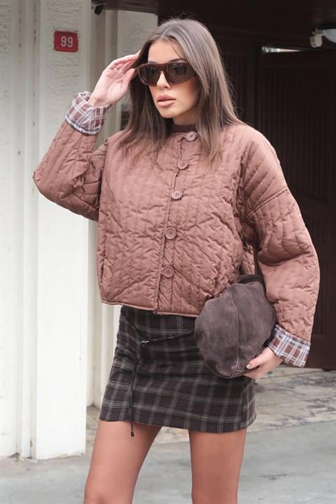 Sobe Istanbul Smeđa Košulja jakna Shacket Oversize Kroj Gumbi Kratka Veleprodaja odjeće Ležerni