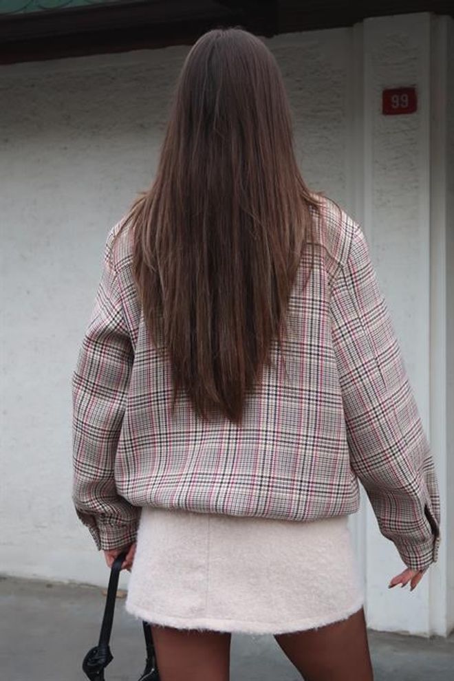 Sobe Istanbul Béžový Kabát Shacket S Kockovaným Vzorom Veľkoobchod s oblečením Doma