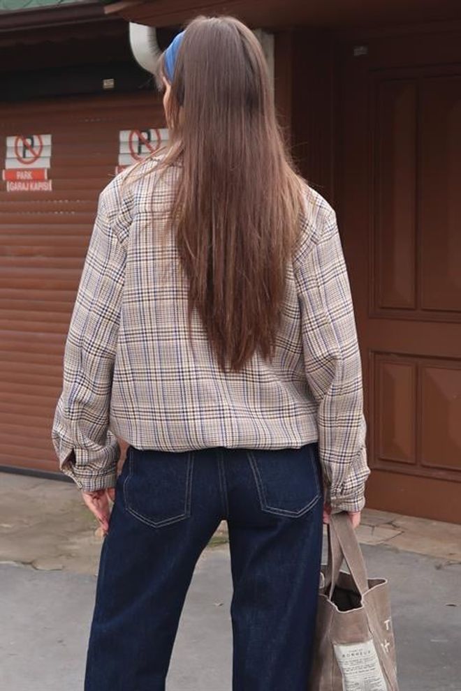 Sobe Istanbul Béžová Károvaná Bunda Overshirt So Zipsom Veľkoobchod s oblečením Vintage