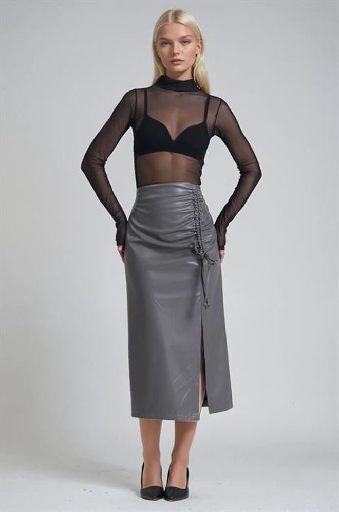 Sobe Istanbul Серая Миди Юбка С Высоким Талией И Разрезом Оптовая продажа одежды Сексуальный