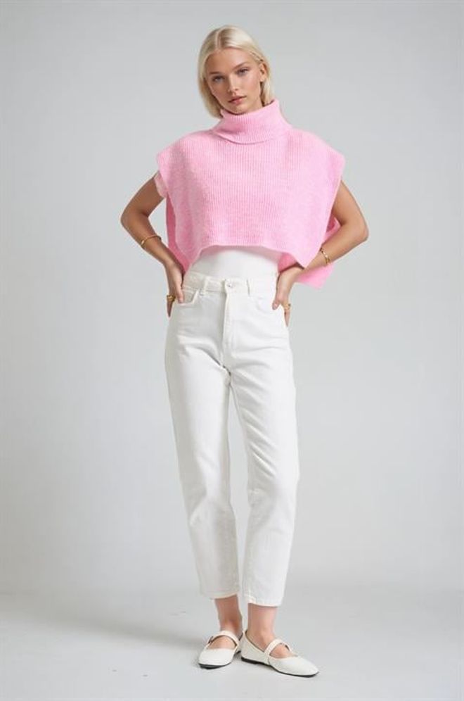 Sobe Istanbul Pink Sleeveless Turtle Neck Crop Sweater Wholesale Clothing Spring