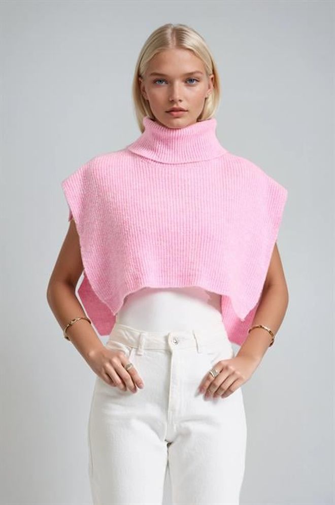 Sobe Istanbul Pink Sleeveless Turtle Neck Crop Sweater Wholesale Clothing 1