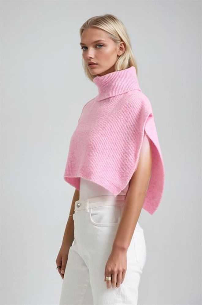 Sobe Istanbul Pink Sleeveless Turtle Neck Crop Sweater Wholesale Clothing Lounge