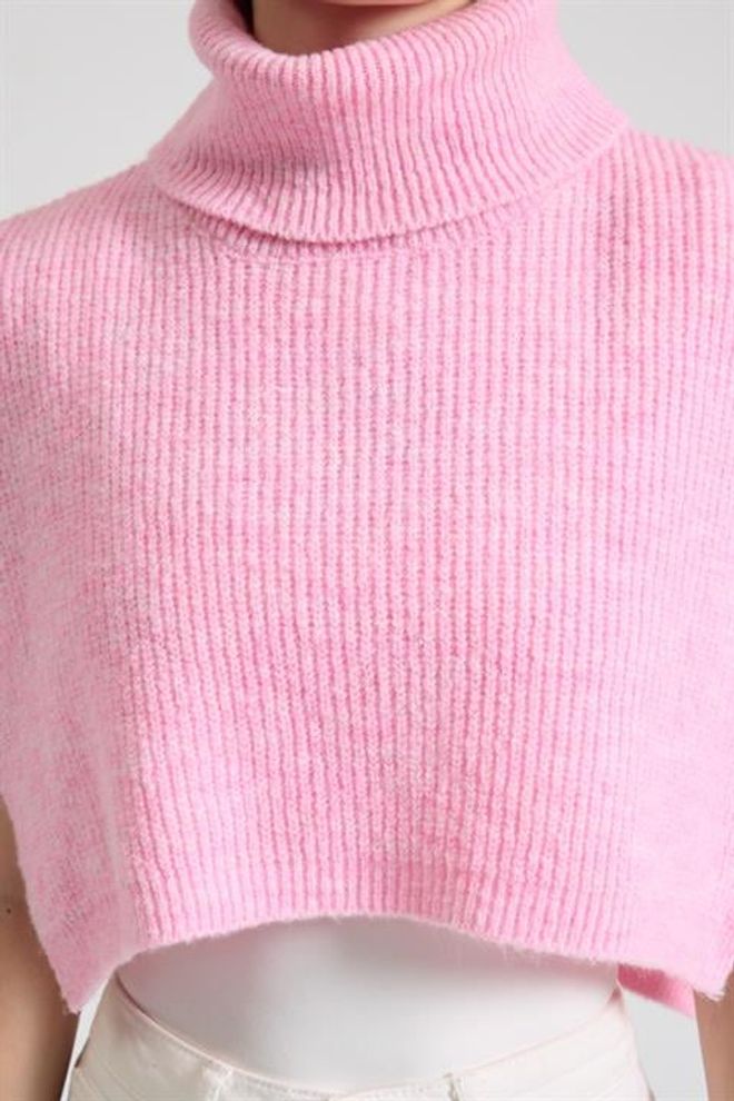 Sobe Istanbul Pink Sleeveless Turtle Neck Crop Sweater Wholesale Clothing Sport