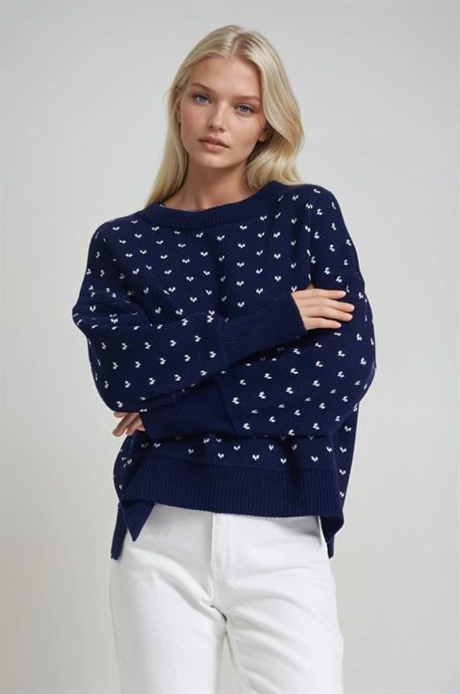 Sobe Istanbul Camisola Azul marinho Oversized Com Decote Crew Roupas por atacado Casual