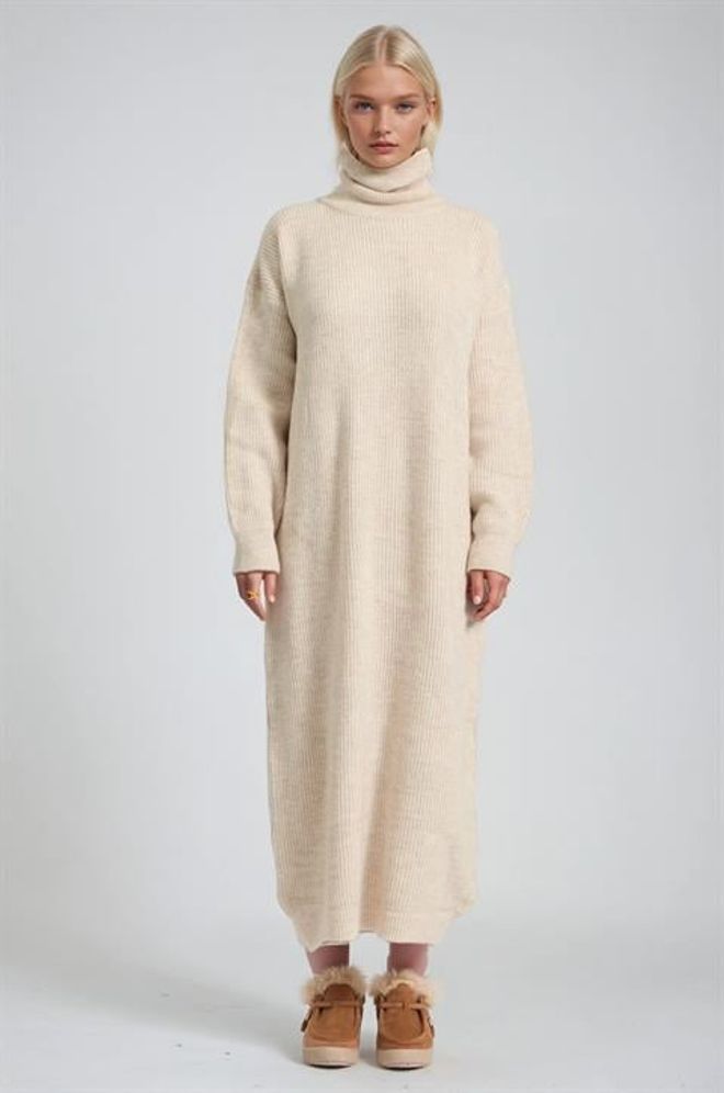 Sobe Istanbul Robe pull Midi Beige À Col Roulé Vêtements en gros Modeste