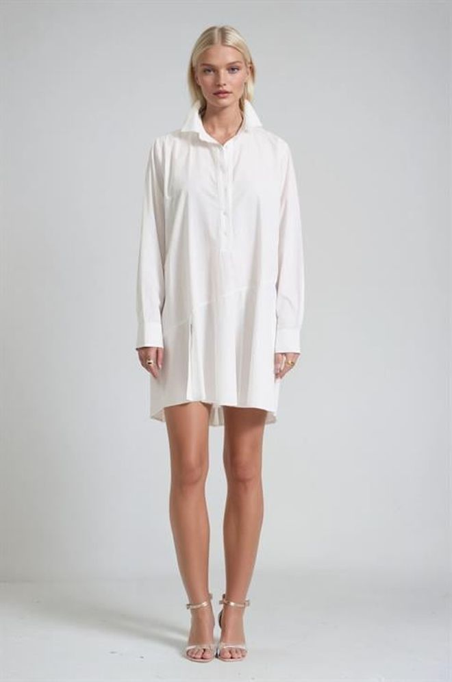 Sobe Istanbul Biała Mini Sukienka Koszulowa Z Karbowanym Dekoltem Hurtowa sprzedaż odzieży Casual