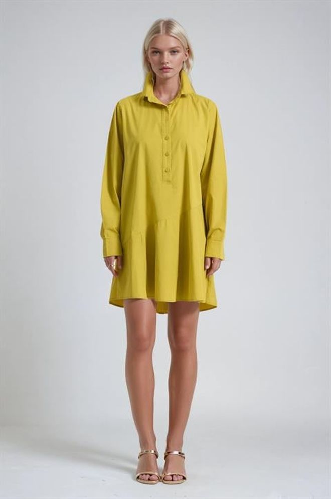 Sobe Istanbul Vestito Camicia Giallo Casual Modesto Elegante Formale Mini A Maniche Lunghe Dritte Abbigliamento all'ingrosso Modesto