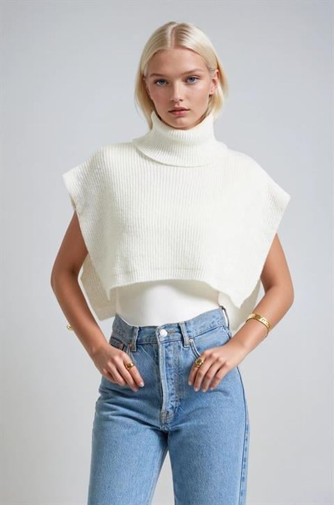 Sobe Istanbul Camisola Branca Sem Mangas Com Pescoço De Tartaruga Crop Com Mangas Japonesas Roupas por atacado Casual