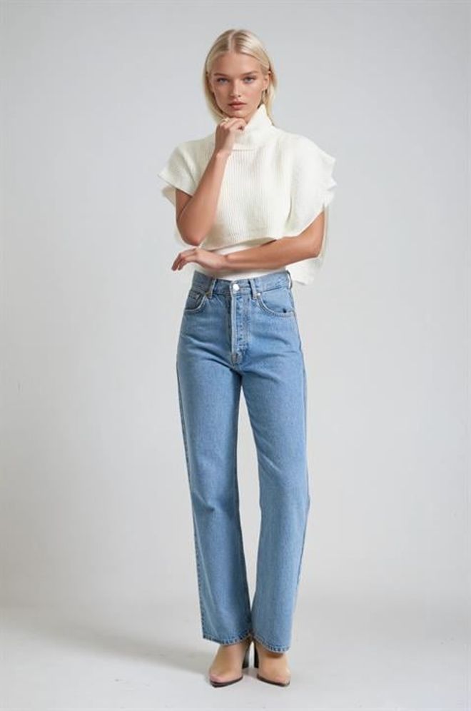 Sobe Istanbul White Sleeveless Turtle Neck Crop Sweater Wholesale Clothing Fall