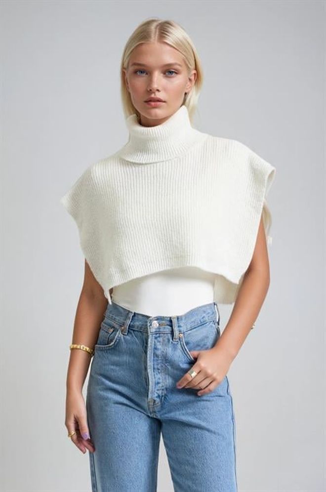 Sobe Istanbul White Sleeveless Turtle Neck Crop Sweater Wholesale Clothing 1