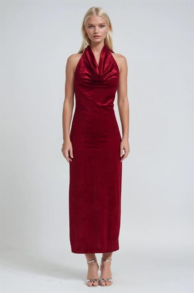 Sobe Istanbul فستان أرجواني داكن منسدل برقبة القلنسوة ملابس بالجملة جنسي