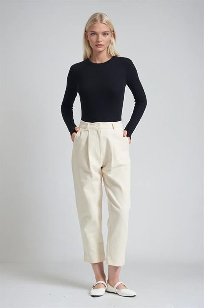 Sobe Istanbul Бежевые Mom Штаны С Высокой Талией И Укороченными Прямыми Штанинами Оптовая продажа одежды Повседневный