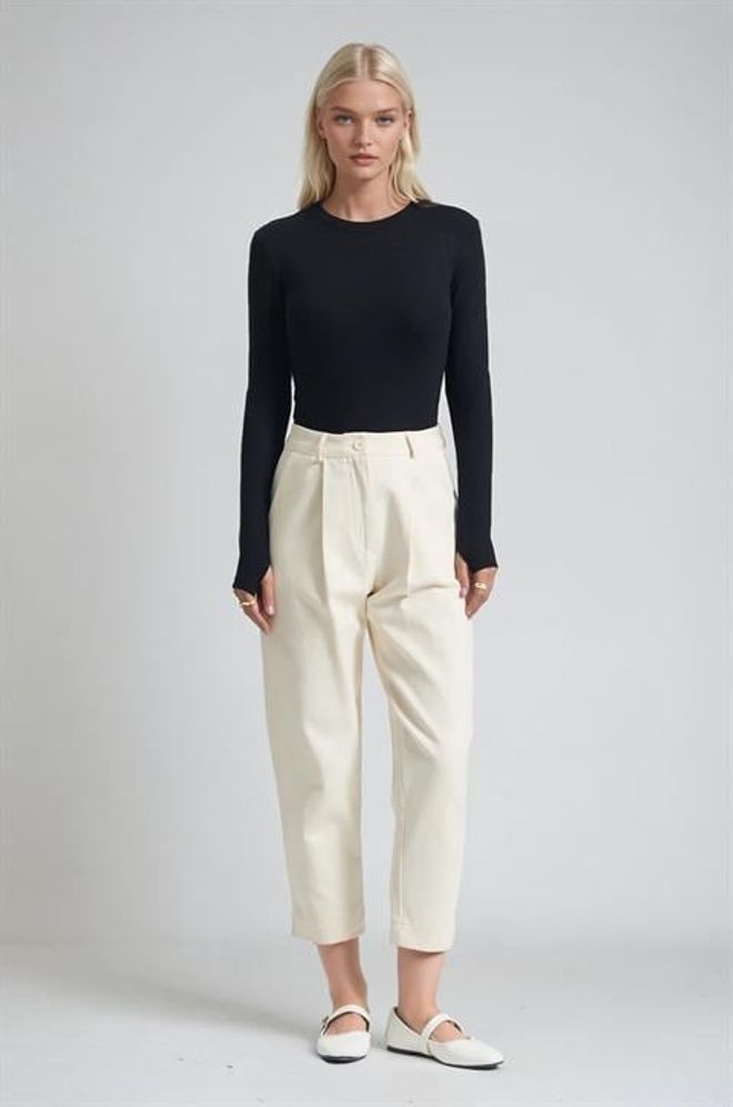 Sobe Istanbul Beige Mom Pants High Waist Cropped Straight Leg Wholesale Clothing Work